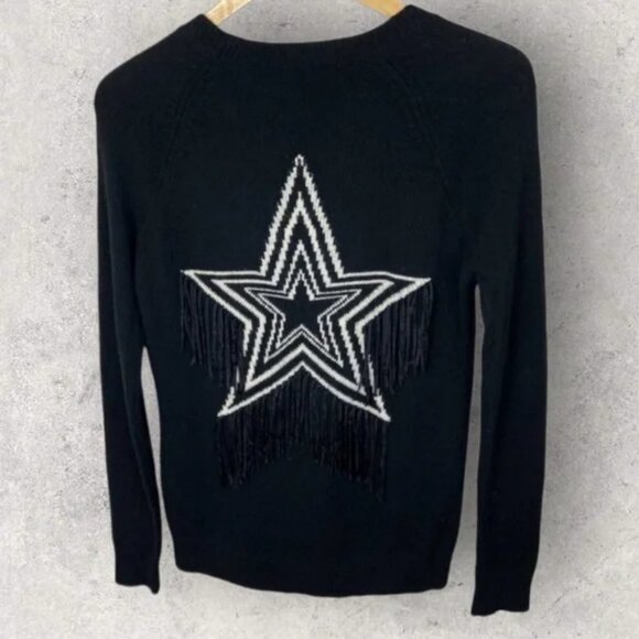 Rebecca‎ Minkoff Cashmere Blend Knit Fringe Star Sweater Black Western Size XS - Picture 6 of 13
